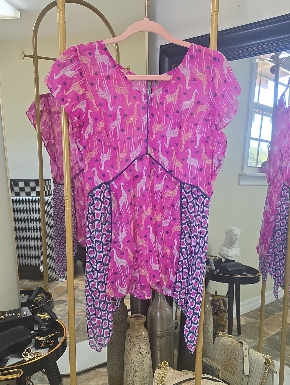 NEW DIRECTIONS Hot Pink Printed Asymmetrical Tunic Dress